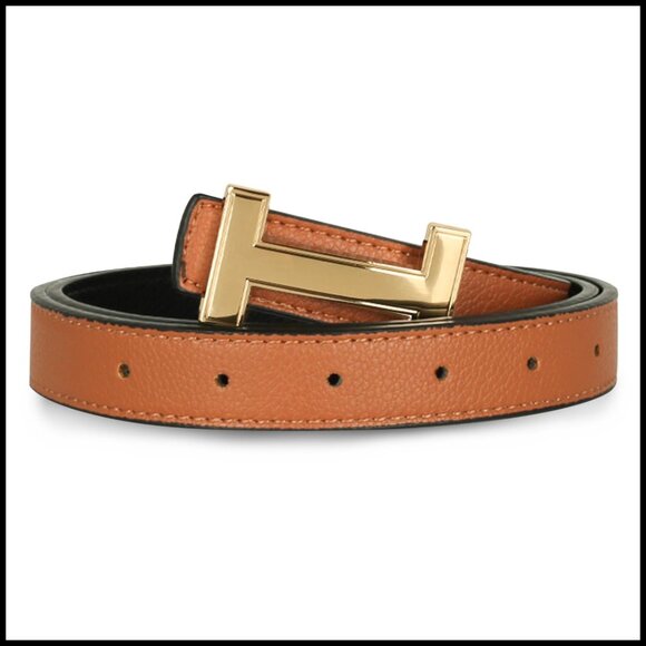 Classic Elegant Leather Belt Gold Buckle Fashion Waist Band Versatile Chic main image 6
